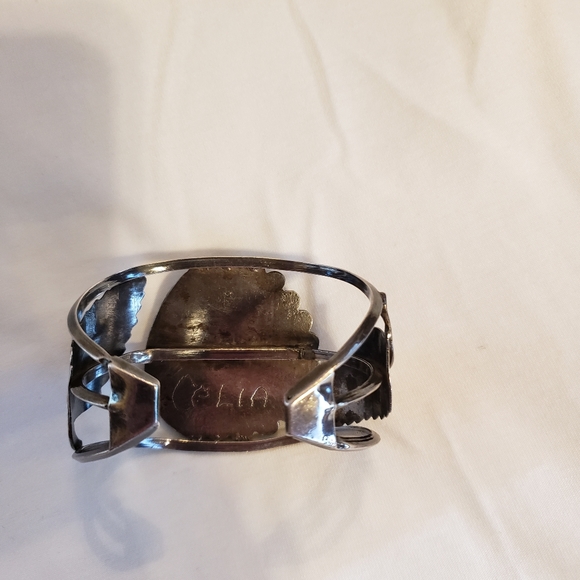 SOLDβ Vintage Sterling Silver Turquoise Bracelet signed by Silver Smith artist - Picture 6 of 16